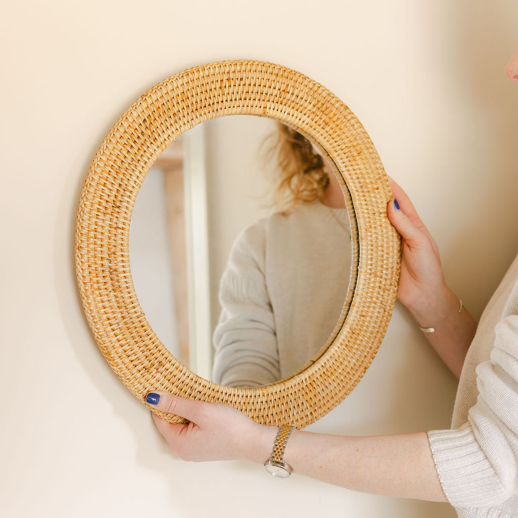 Boho Rattan Round Wall Mirror
