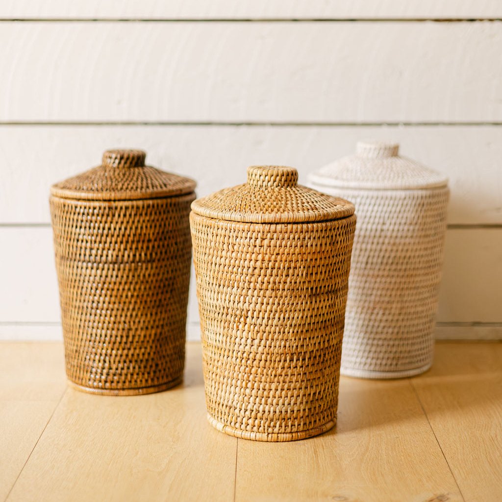 Rattan Small Waste Bin with Lid