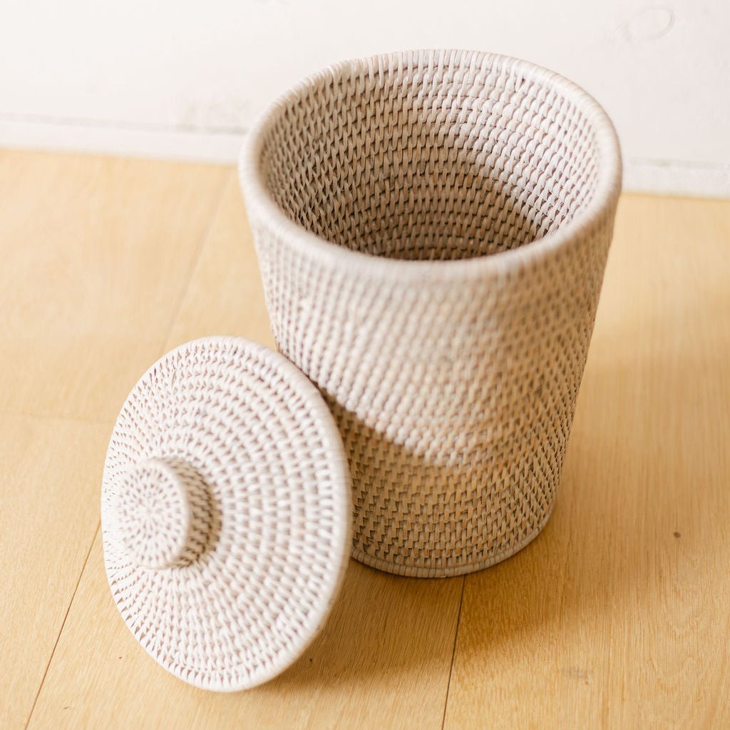 Rattan Small Waste Bin with Lid