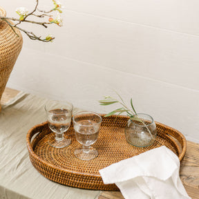 Rattan Oval Serving Tray with Arch Handles