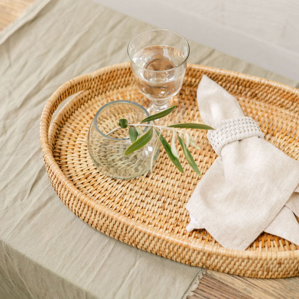 Rattan Oval Serving Tray with Arch Handles