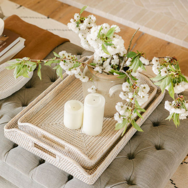 Rattan Large Rectangular Serving Tray with Arch Handles