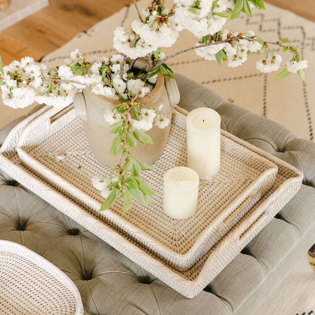 Rattan Large Rectangular Serving Tray with Arch Handles