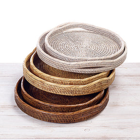 Rattan Classic Round Serving Tray with Arch Handles