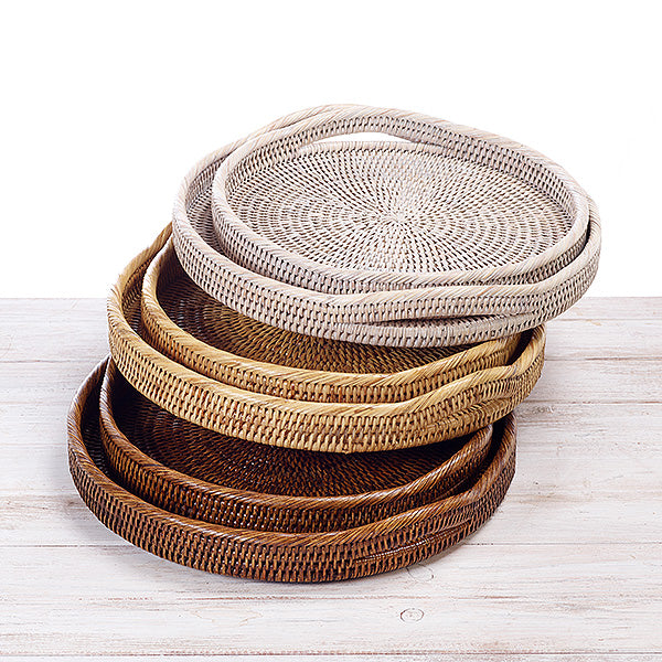 Rattan Classic Round Serving Tray with Arch Handles