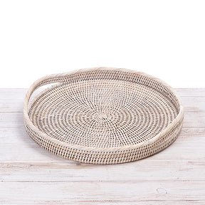 Rattan Small Round Serving Tray with Arch Handles