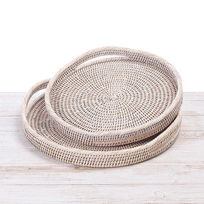 Rattan Small Round Serving Tray with Arch Handles