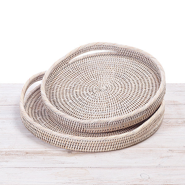 Rattan Classic Round Serving Tray with Arch Handles