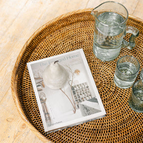 Rattan Large Round Serving Tray with Arch Handles