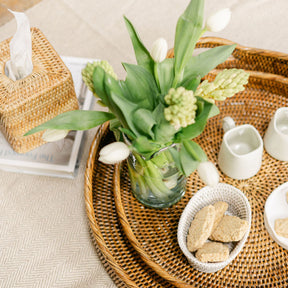 Rattan Large Round Serving Tray with Arch Handles