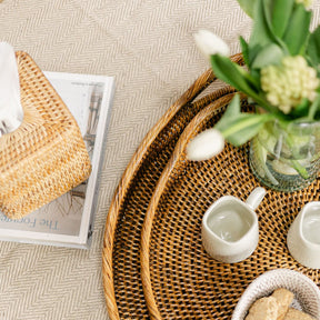 Rattan Small Round Serving Tray with Arch Handles