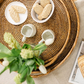 Rattan Small Round Serving Tray with Arch Handles