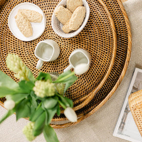 Rattan Large Round Serving Tray with Arch Handles