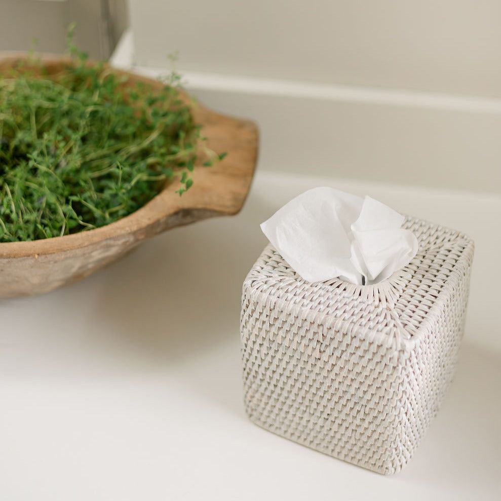 Rattan Square Tissue Box Cover