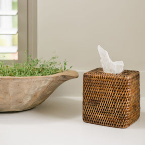 Rattan Square Tissue Box Cover