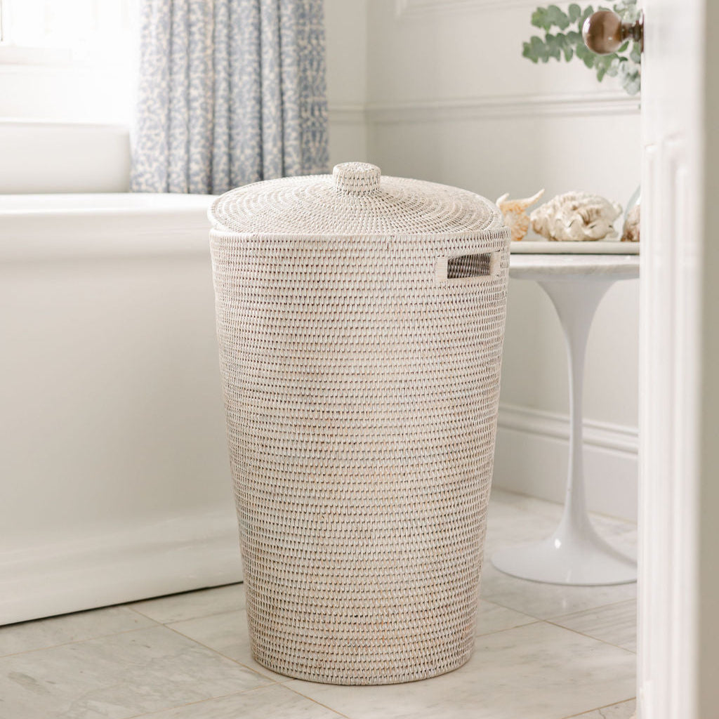 Rattan Tapered Laundry Basket / Hamper with Lid and Insert Handles