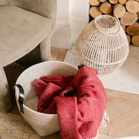 Rattan Veggie Storage Basket with Leather Handles