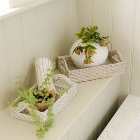 Rattan Rectangular Tray With Triangular Handles