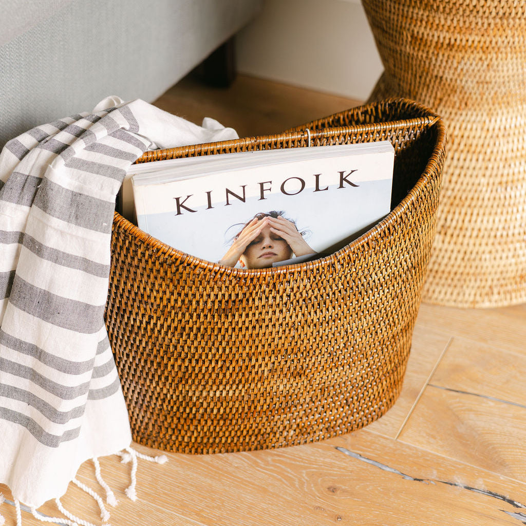 Rattan Newspaper / Magazine Holder With Inset Handle