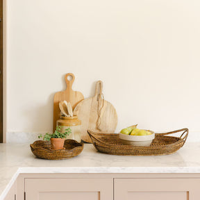 Rattan Scallop bread Basket with Cane Webbing