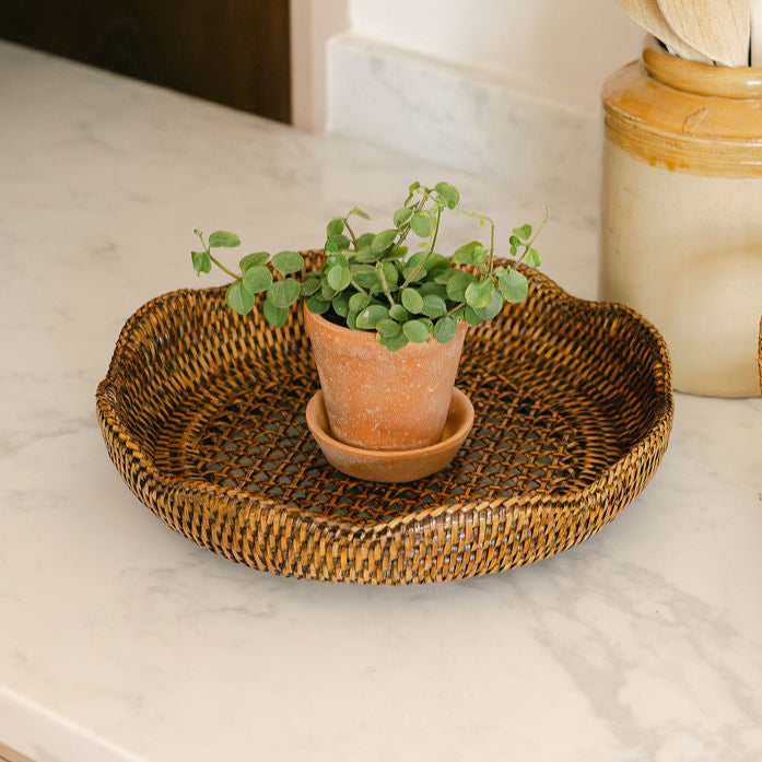 Rattan Scallop bread Basket with Cane Webbing