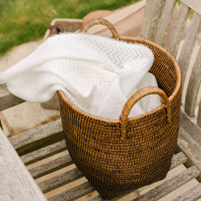 Rattan Small Tall Storage Basket with Handles
