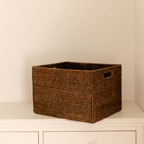 Mandalay Rectangular Rattan Storage Basket with inset Handles