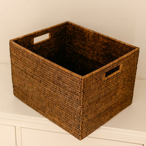 Mandalay Rectangular Rattan Storage Basket with inset Handles