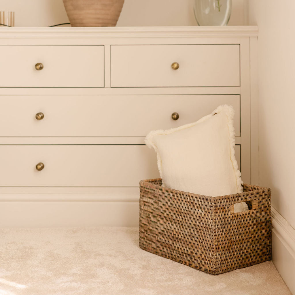 Rattan Large Rectangular Storage Basket with Inset Handles