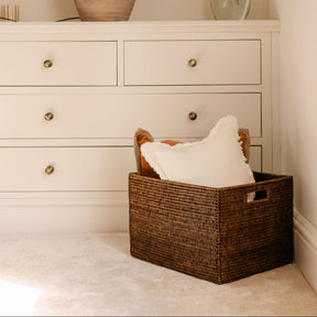 Mandalay Rectangular Rattan Storage Basket with inset Handles