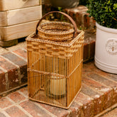 Square Rattan Lantern with Glass Candle Holder