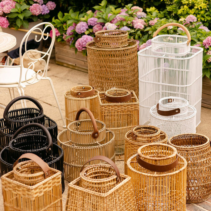 Square Rattan Lantern with Glass Candle Holder