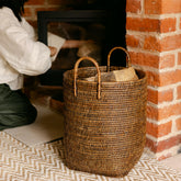Tall Rattan Log & Storage Basket with Handles