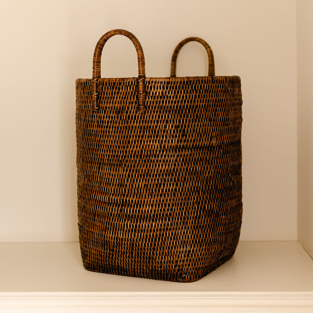 Tall Rattan Log & Storage Basket with Handles