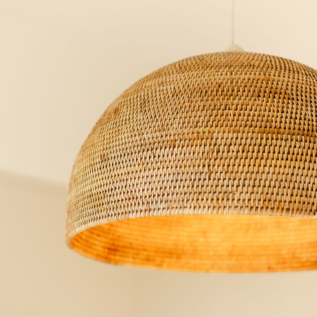 Handwoven Rattan Dome Pendant Light Shade | Natural Ceiling Lampshade