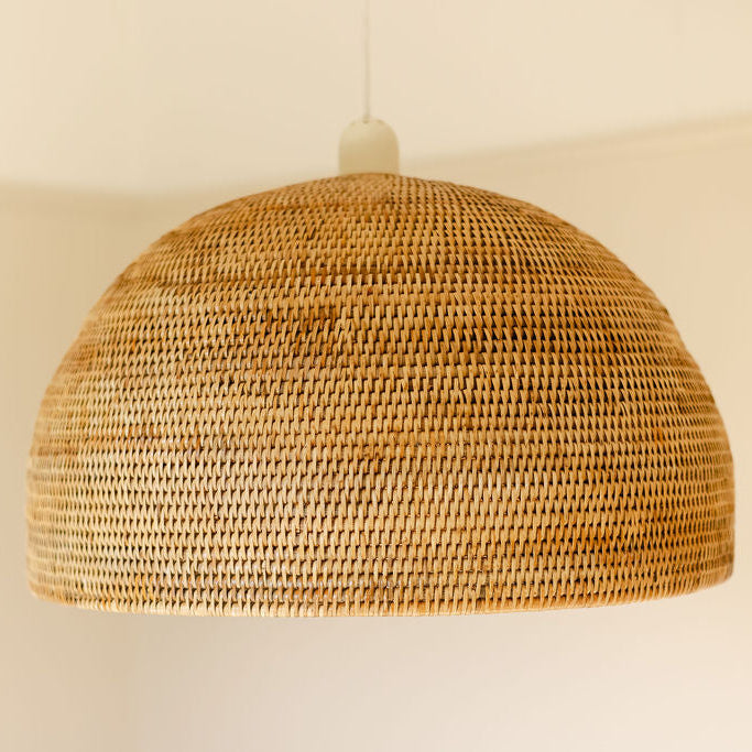 Handwoven Rattan Dome Pendant Light Shade | Natural Ceiling Lampshade