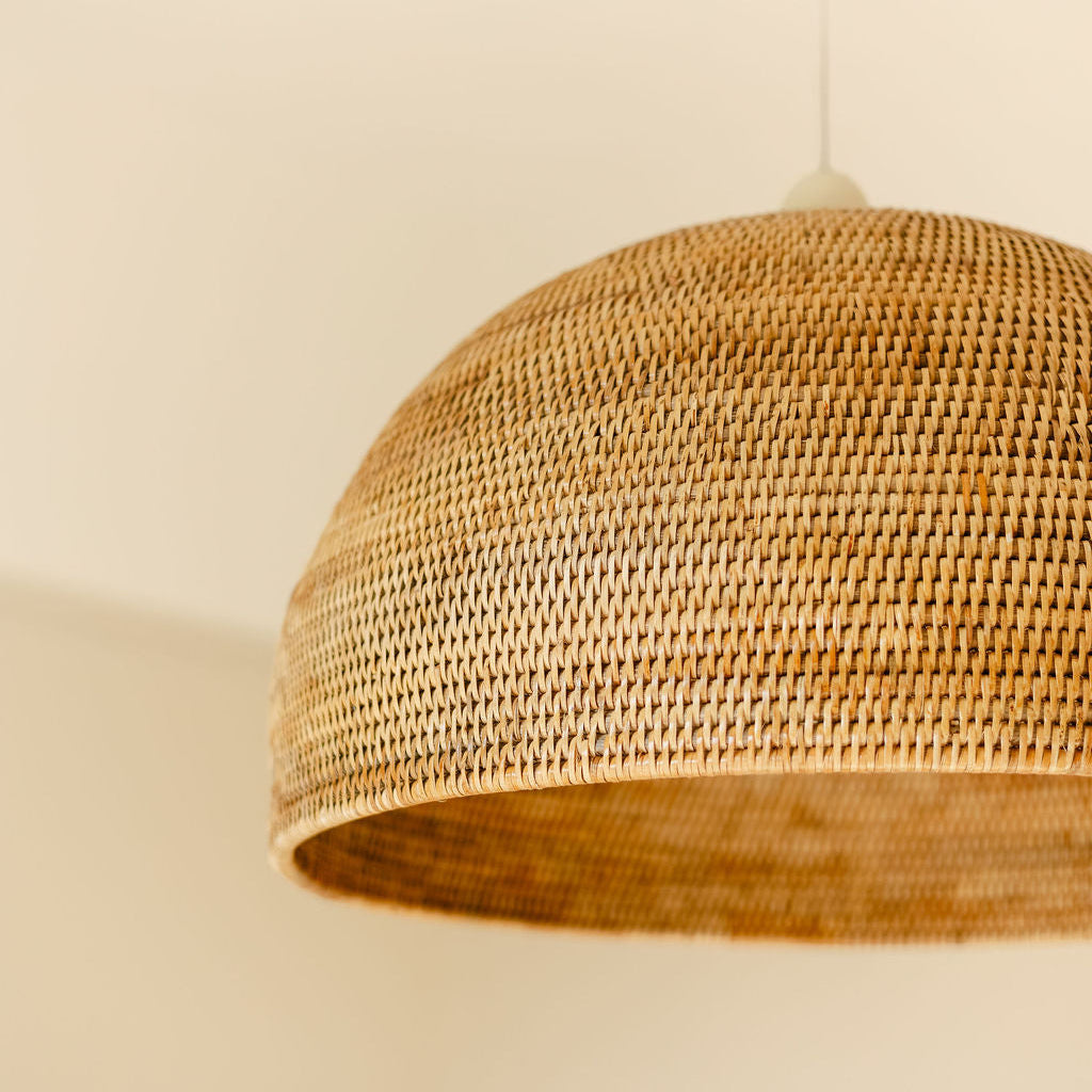 Handwoven Rattan Dome Pendant Light Shade | Natural Ceiling Lampshade