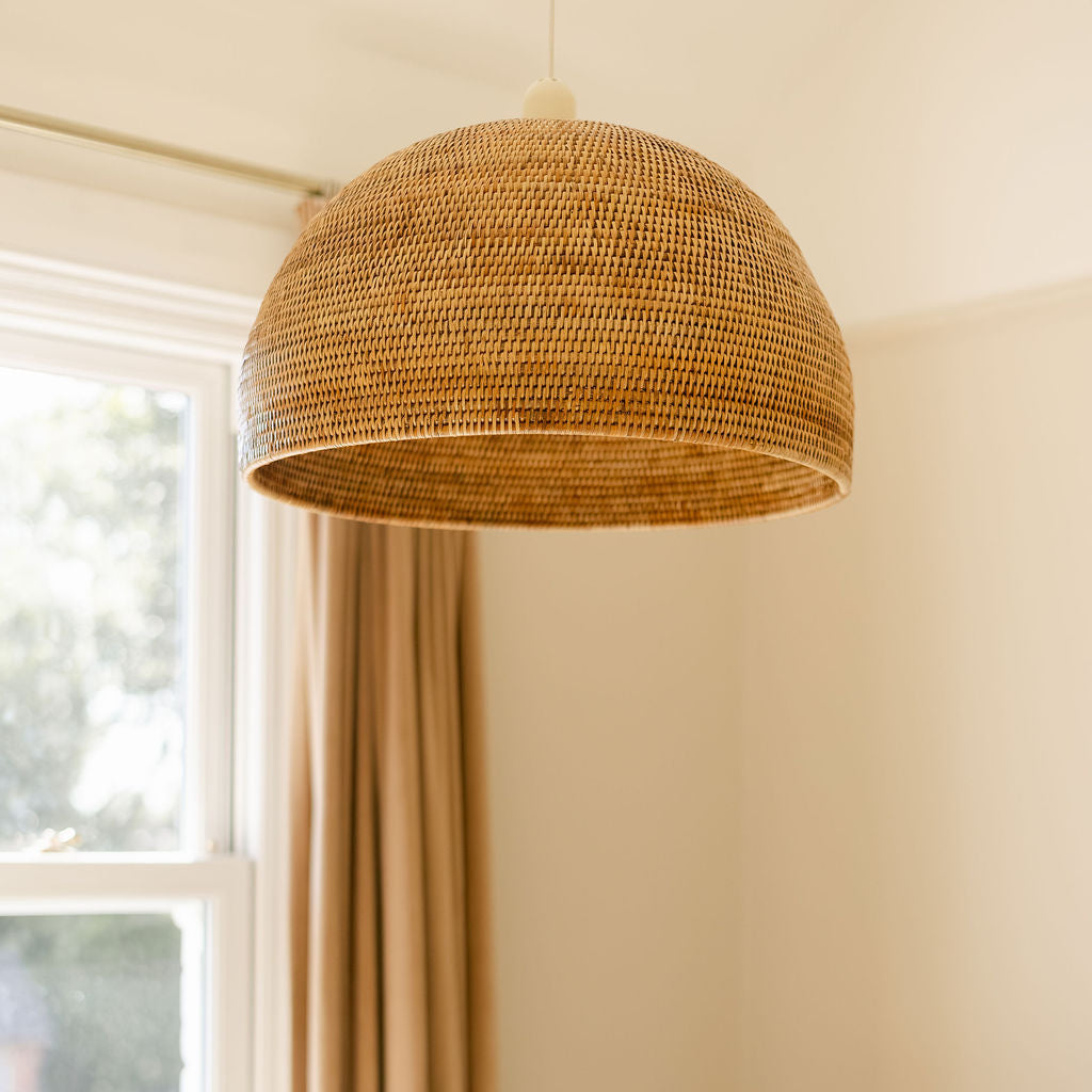 Handwoven Rattan Dome Pendant Light Shade | Natural Ceiling Lampshade