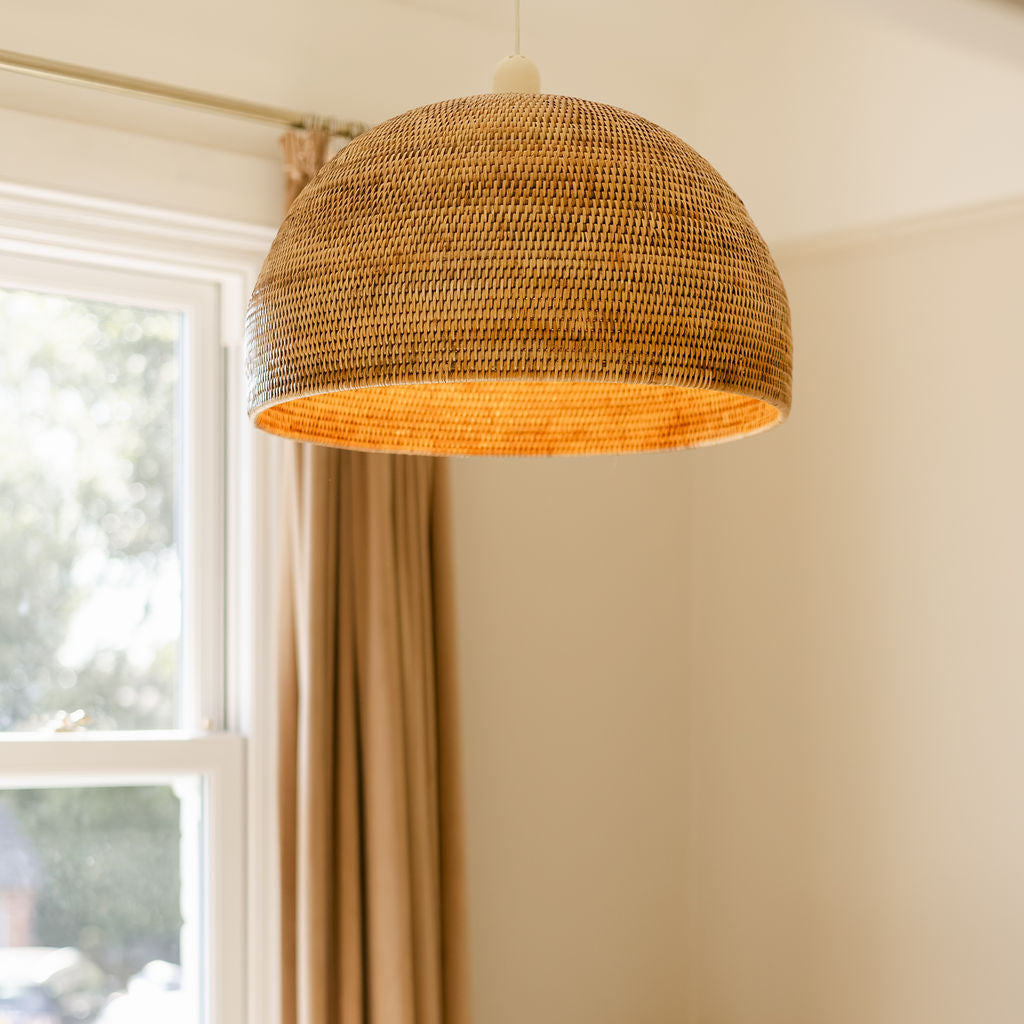 Handwoven Rattan Dome Pendant Light Shade | Natural Ceiling Lampshade