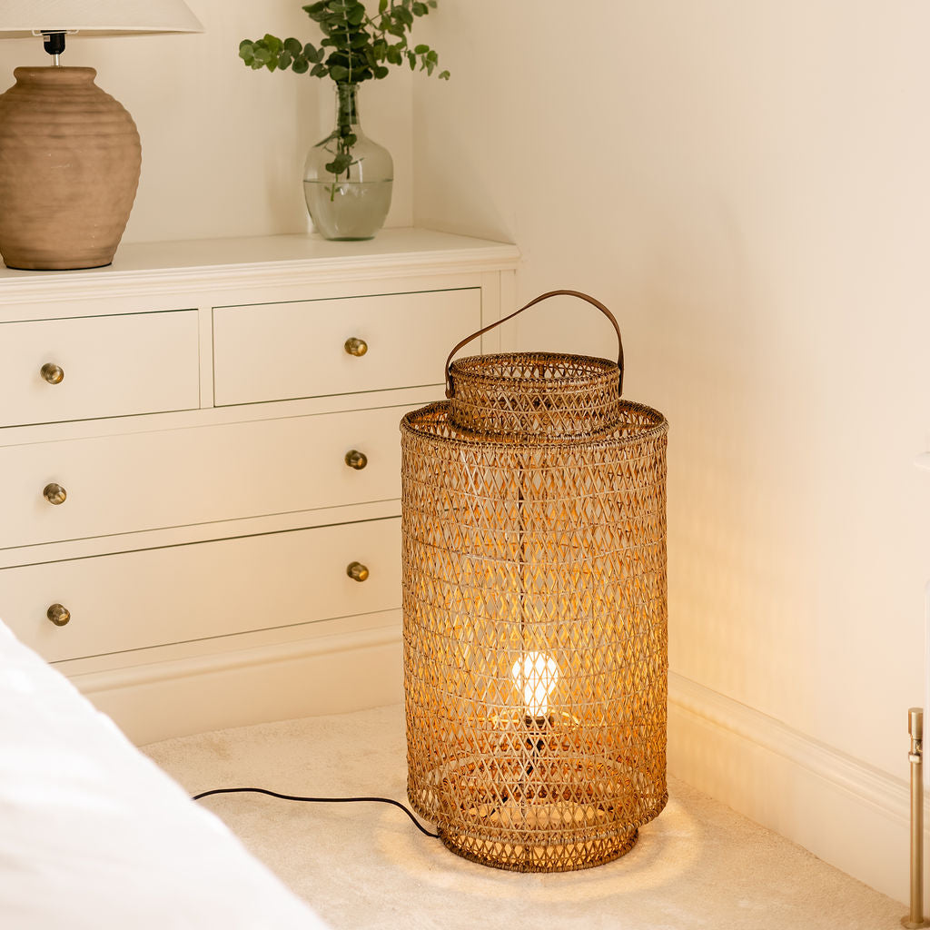 Diamond Weave Rattan Floor Lamp– Natural Brown