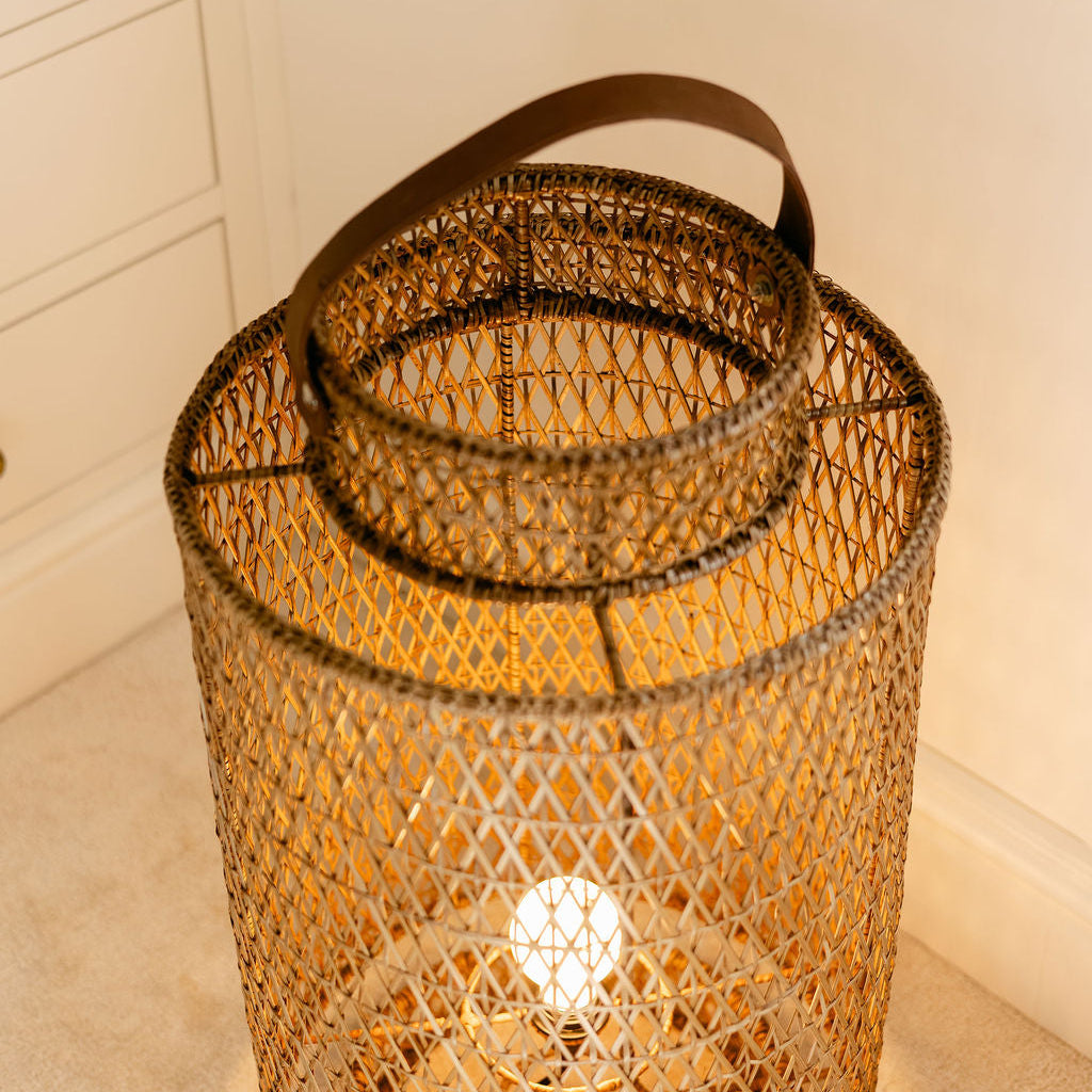 Diamond Weave Rattan Floor Lamp– Natural Brown