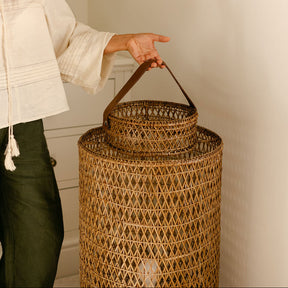 Diamond Weave Rattan Floor Lamp– Natural Brown
