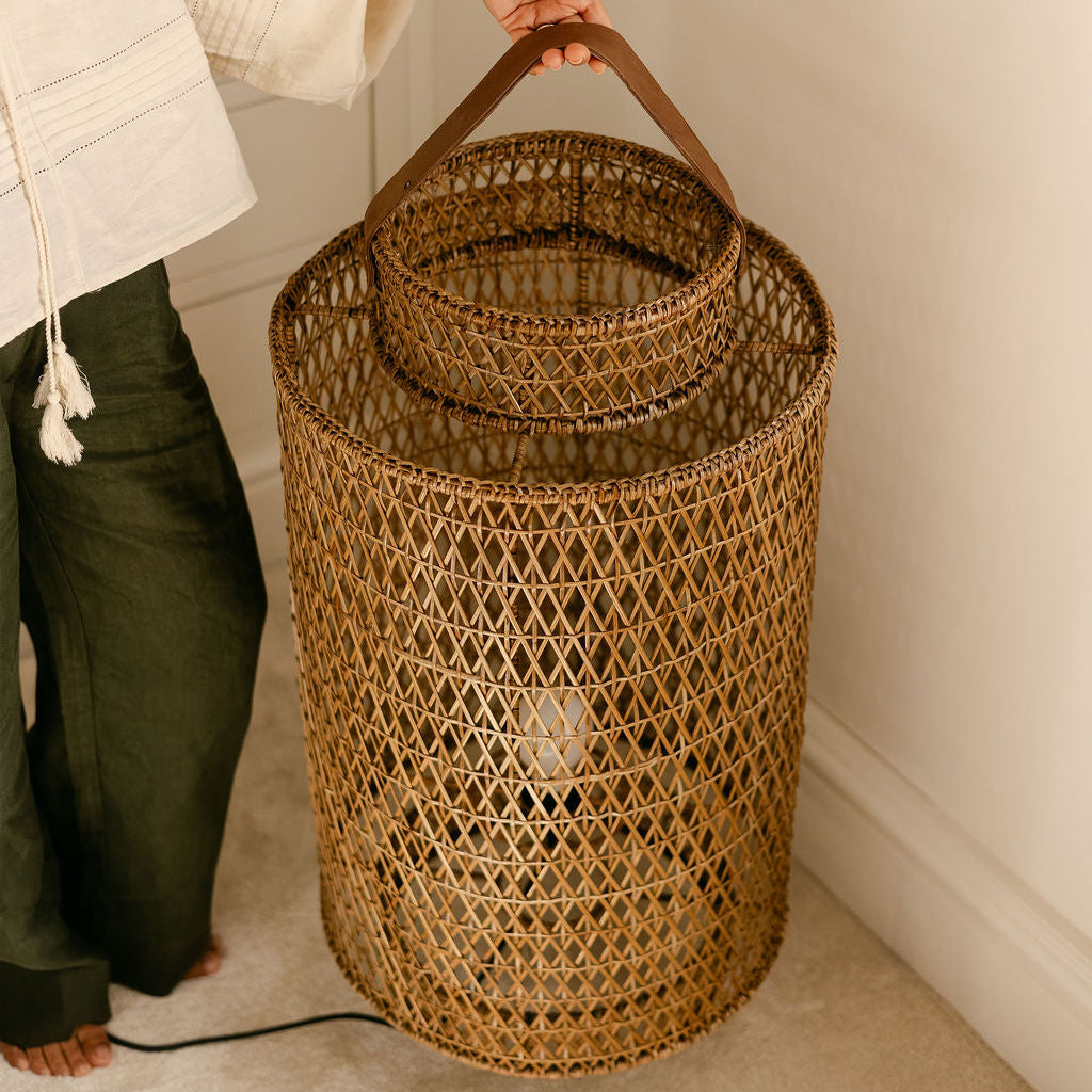 Diamond Weave Rattan Floor Lamp– Natural Brown