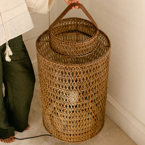 Diamond Weave Rattan Floor Lamp– Natural Brown