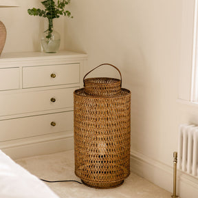 Diamond Weave Rattan Floor Lamp– Natural Brown