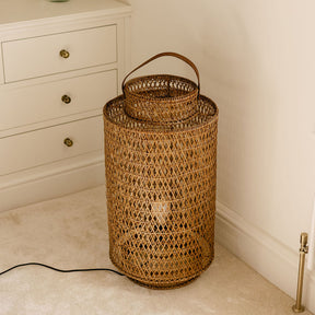 Diamond Weave Rattan Floor Lamp– Natural Brown