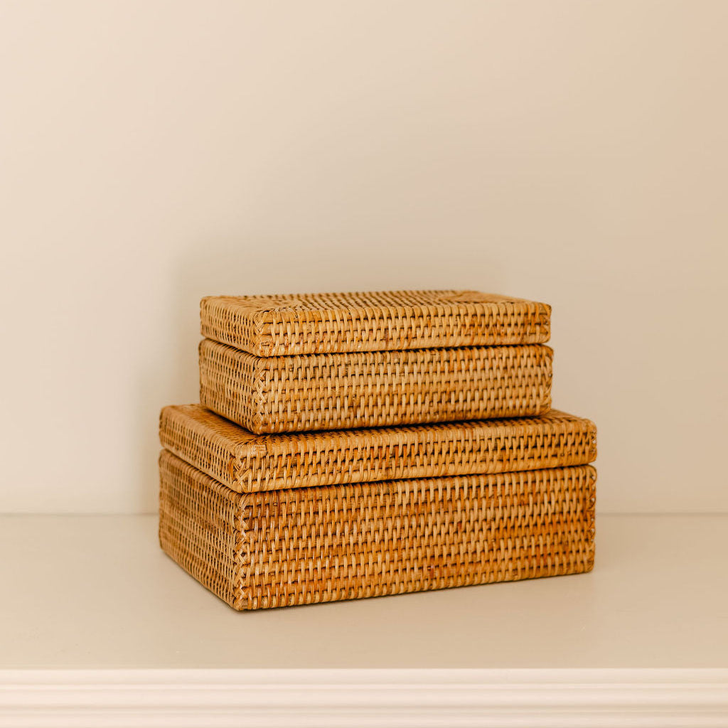 Small Rectangular Rattan Storage Box with Lid
