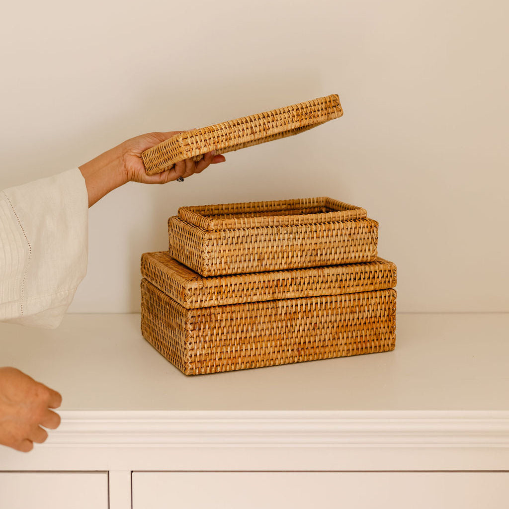 Small Rectangular Rattan Storage Box with Lid