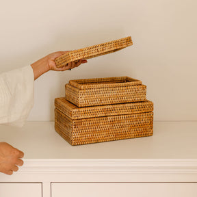 Small Rectangular Rattan Storage Box with Lid