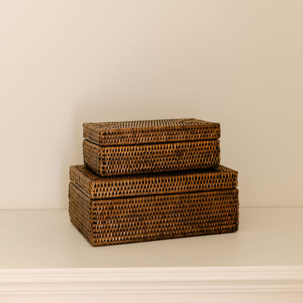 Small Rectangular Rattan Storage Box with Lid